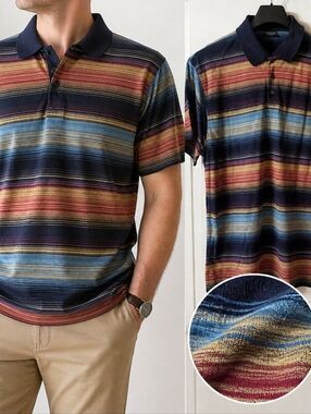 Hörst Düsseldorf Striped Polo Shirt Men’s L Mercerized Cotton Golf